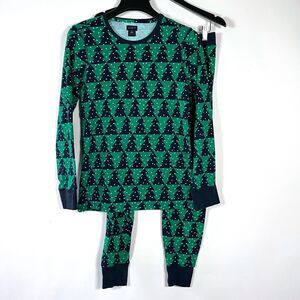 J. Crew Pajamas Size Medium Christmas Tree Long Sleeve Pants Holiday Winter Snow